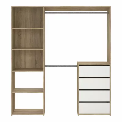 Kit dressing bicolore Karisma avec bloc 4 tiroirs décor chêne et blanc l. 181,5 x P. 39,95 x H. 200,4 cm – Image 5