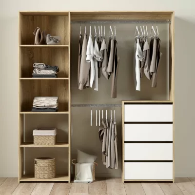 Kit dressing bicolore Karisma avec bloc 4 tiroirs décor chêne et blanc l. 181,5 x P. 39,95 x H. 200,4 cm