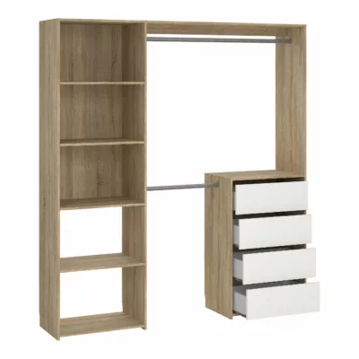 Kit dressing bicolore Karisma avec bloc 4 tiroirs décor chêne et blanc l. 181,5 x P. 39,95 x H. 200,4 cm – Image 3