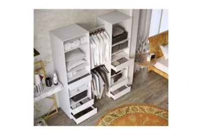 Kit dressing 2 colonnes + 2 penderies + 6 tiroirs Décor blanc - L 177 x P 48 H 200,2 cm – Image 3