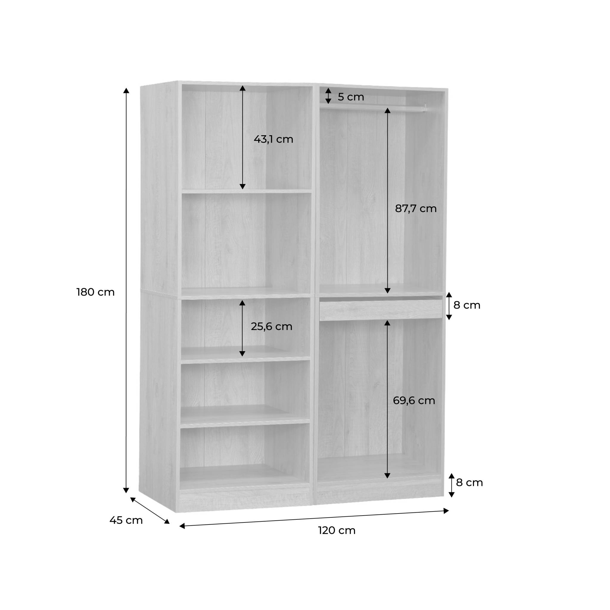 Kit dressing modulable avec 2 éléments. étagères. penderie. porte pantalons. coloris naturel. 120 x 45 x 180 cm – Image 4