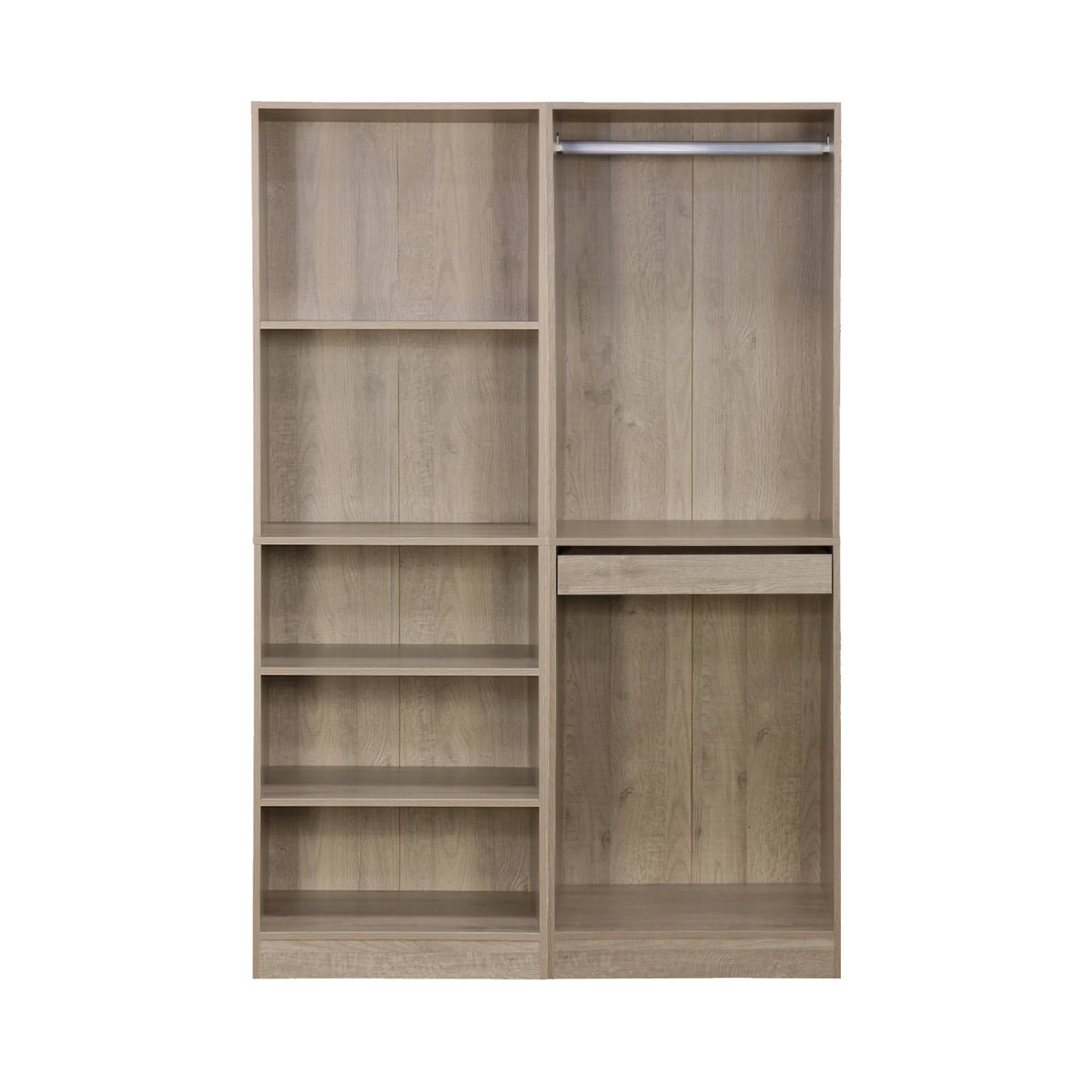 Kit dressing modulable avec 2 éléments. étagères. penderie. porte pantalons. coloris naturel. 120 x 45 x 180 cm