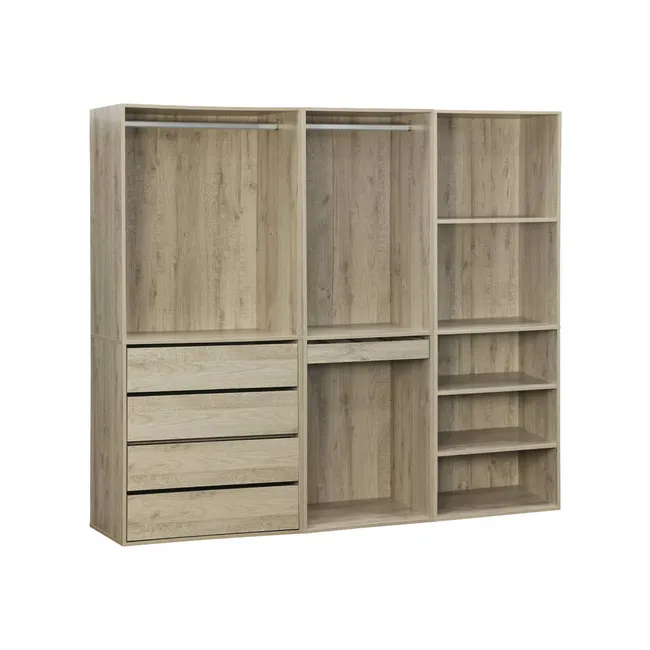 Kit dressing modulable avec 3 éléments. étagères. tiroirs. penderie. porte pantalons. coloris naturel 200 x 45 x 180 cm MODULO