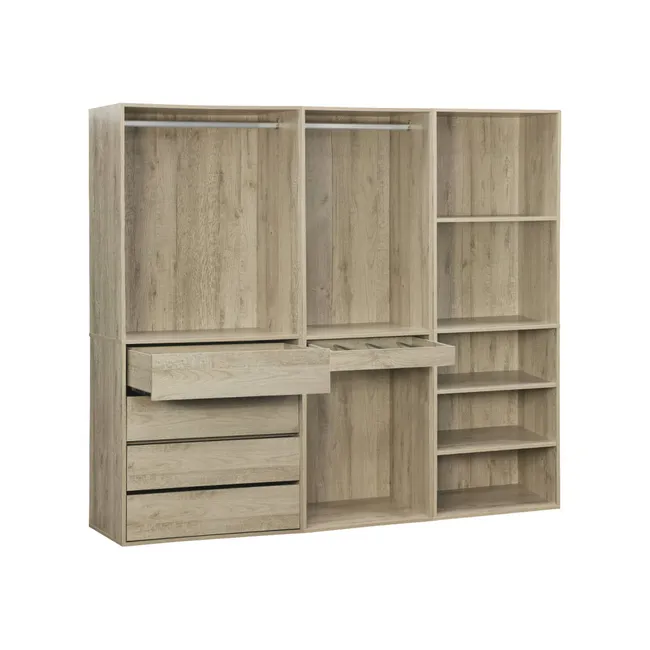 Kit dressing modulable avec 3 éléments. étagères. tiroirs. penderie. porte pantalons. coloris naturel 200 x 45 x 180 cm MODULO – Image 6