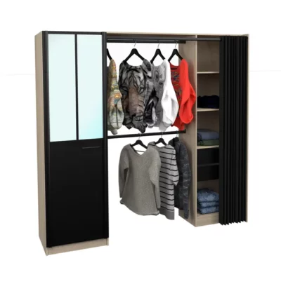 Kit dressing avec rideau effet chêne Verrière H.200 x l.220 x P.51.5 cm