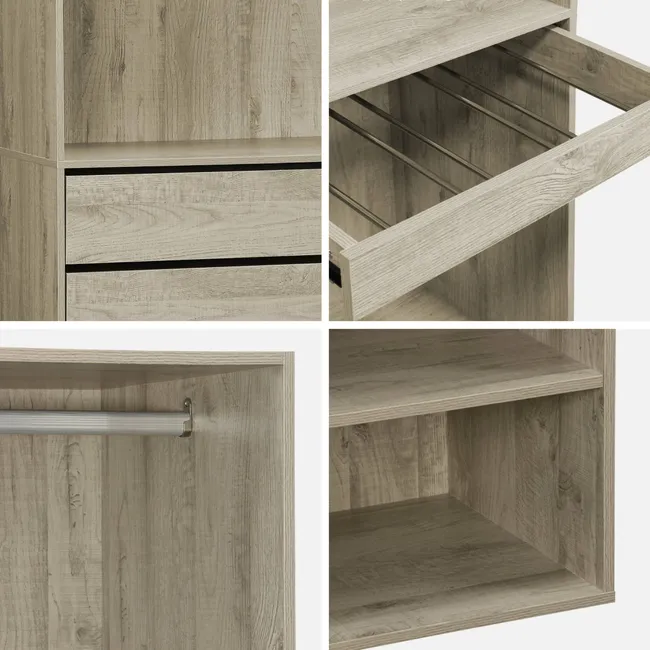 Kit dressing modulable avec 3 éléments. étagères. tiroirs. penderie. porte pantalons. coloris naturel 200 x 45 x 180 cm MODULO – Image 5