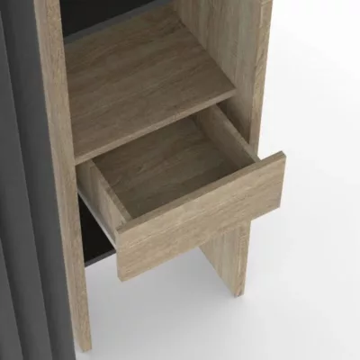 Dressing extensible double MERYL 120/180 x 50 x 180 cm hêtre avec étagères hêtre + double penderie + rideau noir – Image 4