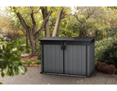 Coffre horizontal en polypropylène aspect bois naturel gris 2020 L "Cortina mega" - Keter