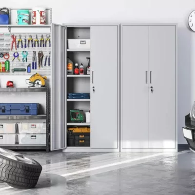 Armoire de rangement en acier SONGMICS OMC015G01 - Double porte - 5 niveaux - Placard de bureau - Pour garage, bureau - Robuste - Gris – Image 3