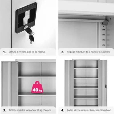 Armoire de classement en métal TECTAKE - 4 étagères réglables en hauteur - Gris – Image 4