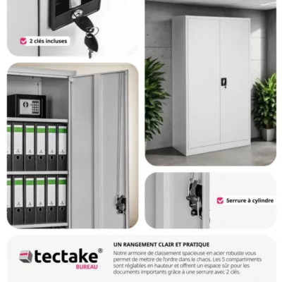 Armoire de classement en métal TECTAKE - 4 étagères réglables en hauteur - Gris – Image 5