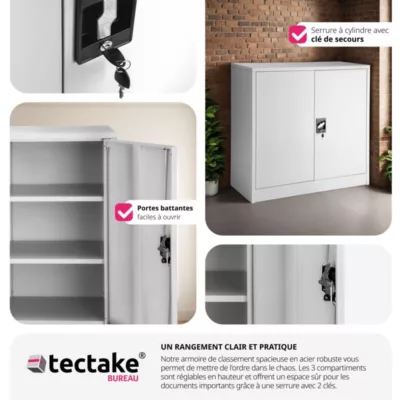 Armoire de classement en métal Verrouillable, deux clés incluses – Image 5