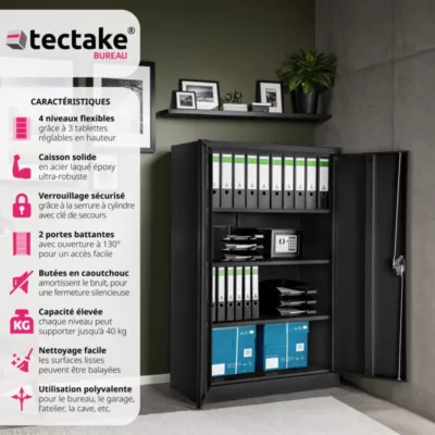 Armoire de classement en métal Verrouillable, deux clés incluses Hauteur 140 cm – Image 2
