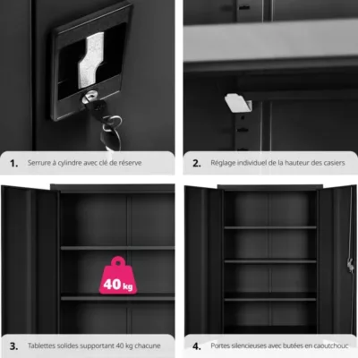 Armoire de classement en métal Verrouillable, deux clés incluses Hauteur 140 cm – Image 4