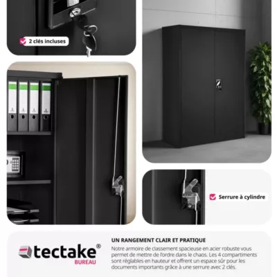 Armoire de classement en métal Verrouillable, deux clés incluses Hauteur 140 cm – Image 5