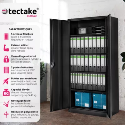 Armoire de classement en métal TECTAKE - 4 étagères réglables en hauteur - Noir – Image 2
