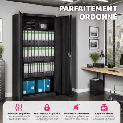 Armoire de classement en métal TECTAKE - 4 étagères réglables en hauteur - Noir – Image 3