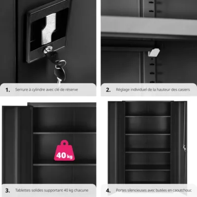 Armoire de classement en métal TECTAKE - 4 étagères réglables en hauteur - Noir – Image 4
