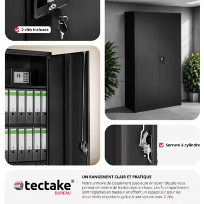 Armoire de classement en métal TECTAKE - 4 étagères réglables en hauteur - Noir – Image 5