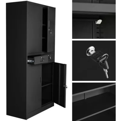 Armoire de classement en métal TECTAKE - 3 étagères réglables en hauteur - Noir – Image 4