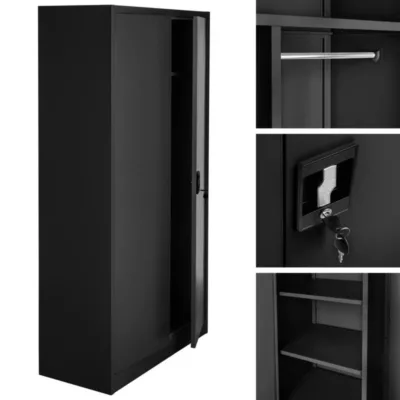 Vestiaire en métal TECTAKE - Acier lâqué époxy - 2 Portes battantes renforcées - Noir – Image 4
