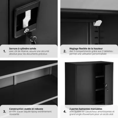 Armoire de classement en métal Verrouillable, deux clés incluses noir – Image 4