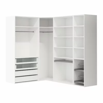 Dressing d'angle avec tiroirs et portes chaussures blanc GoodHome Atomia H. 225 x L. 250 x P. 58 cm