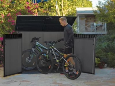 Coffre horizontal en polypropylène aspect bois naturel gris 2020 L "Cortina mega" - Keter – Image 5