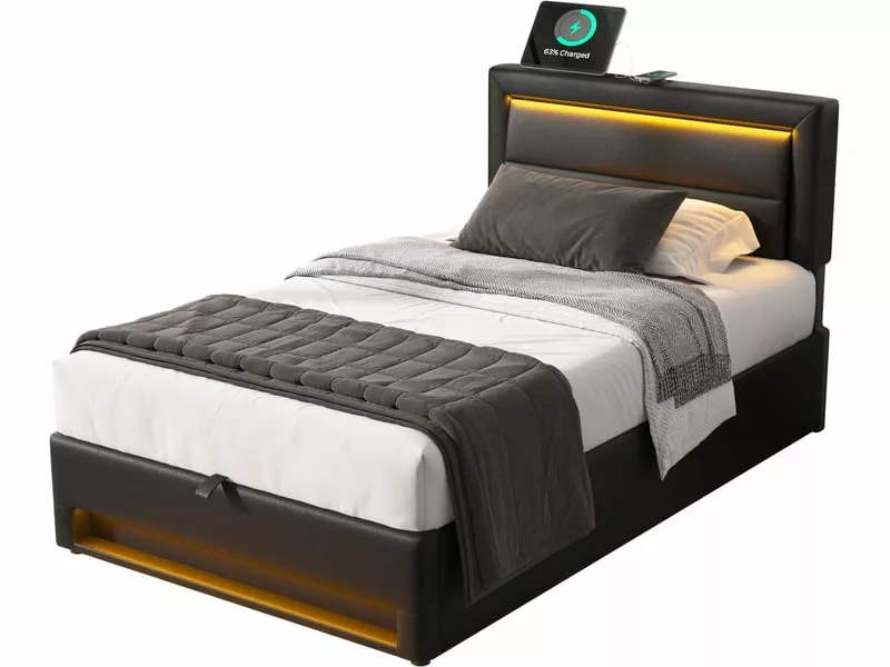 Lit coffre 90x200 cm OKWISH coloris noir