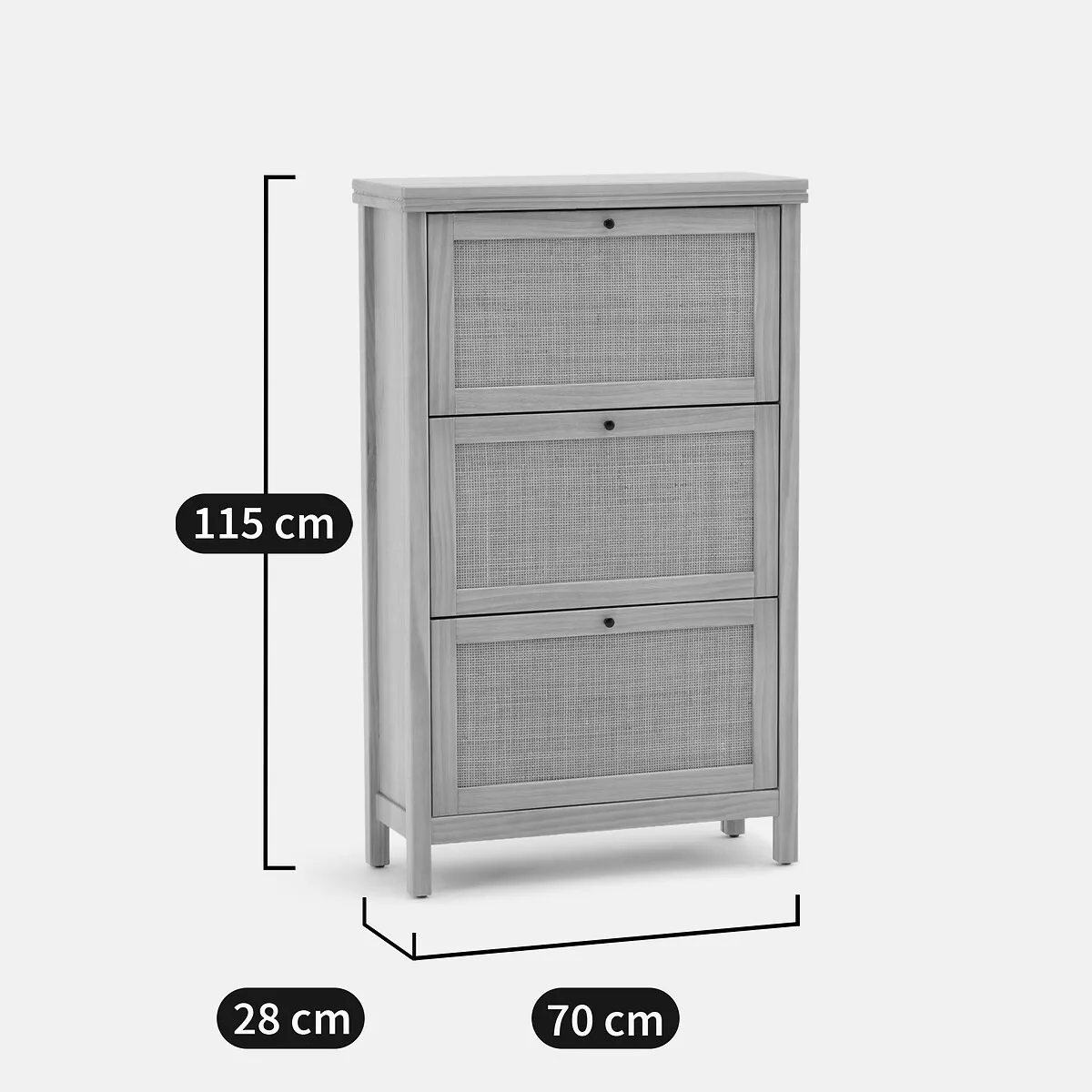 Meuble à chaussures, en pin massif et cannage de rotin, Gabin – Image 2