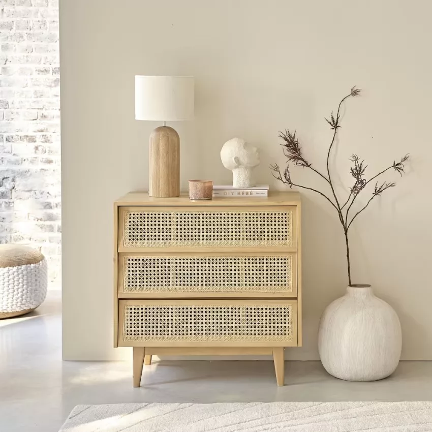 Suzelle - Commode 3 tiroirs et cannage en rotin L80 – Image 4