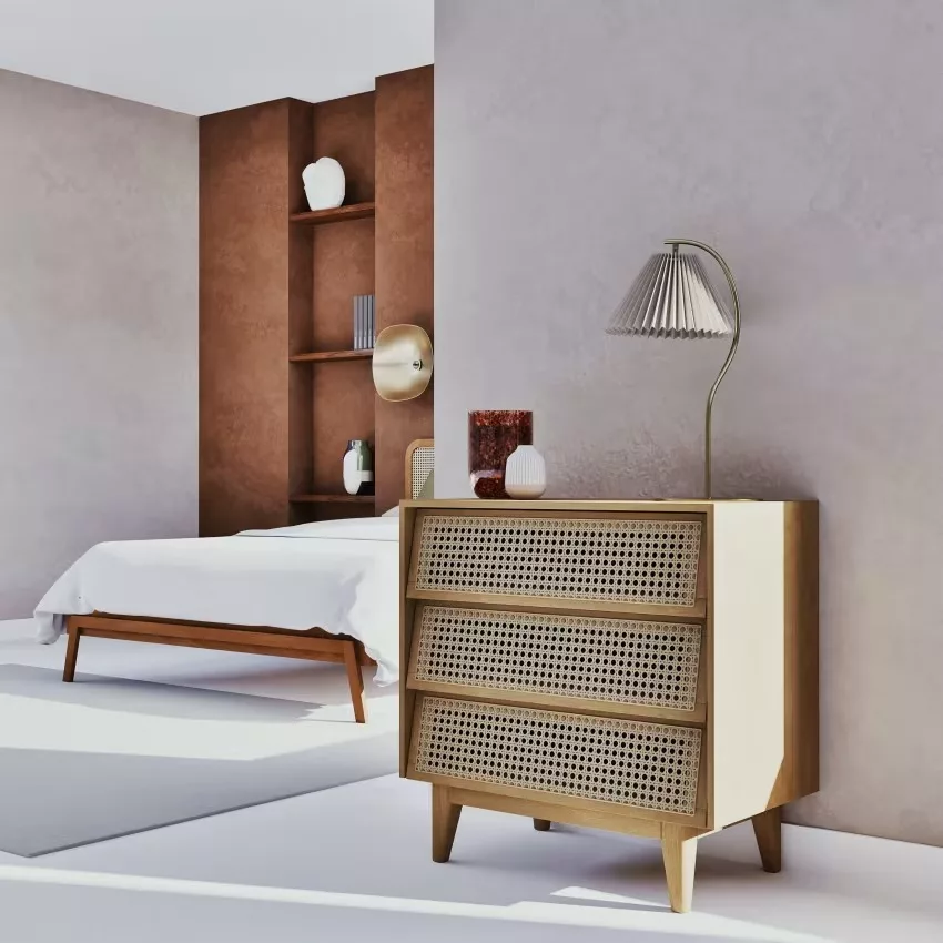 Suzelle - Commode 3 tiroirs et cannage en rotin L80 – Image 5