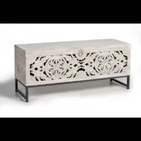 Mykonos – Coffre en manguier et pieds en métal blanc vieilli