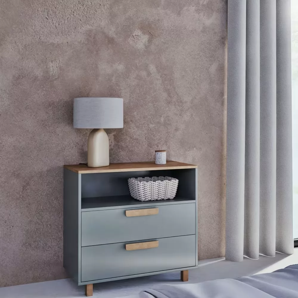 Oliver - Commode 1 niche 2 tiroirs bicolore L90 – Image 6