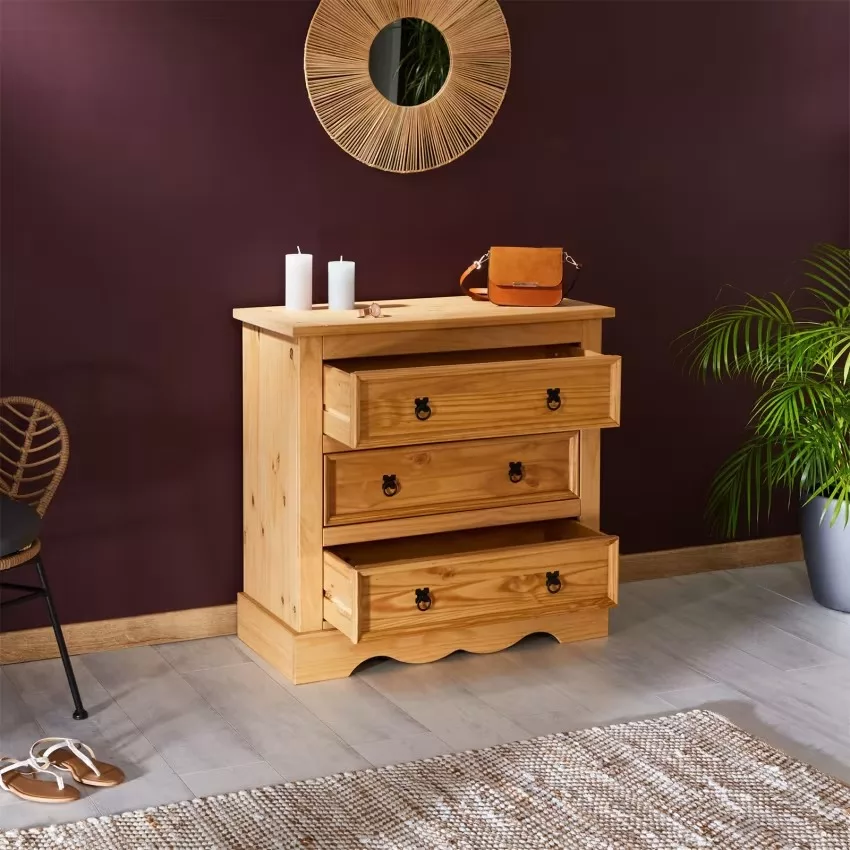 Tequila - Commode 3 tiroirs en bois massif, coloris naturel – Image 10