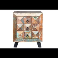 Diamante reciclado – Table de chevet en bois massif recyclé multicolore
