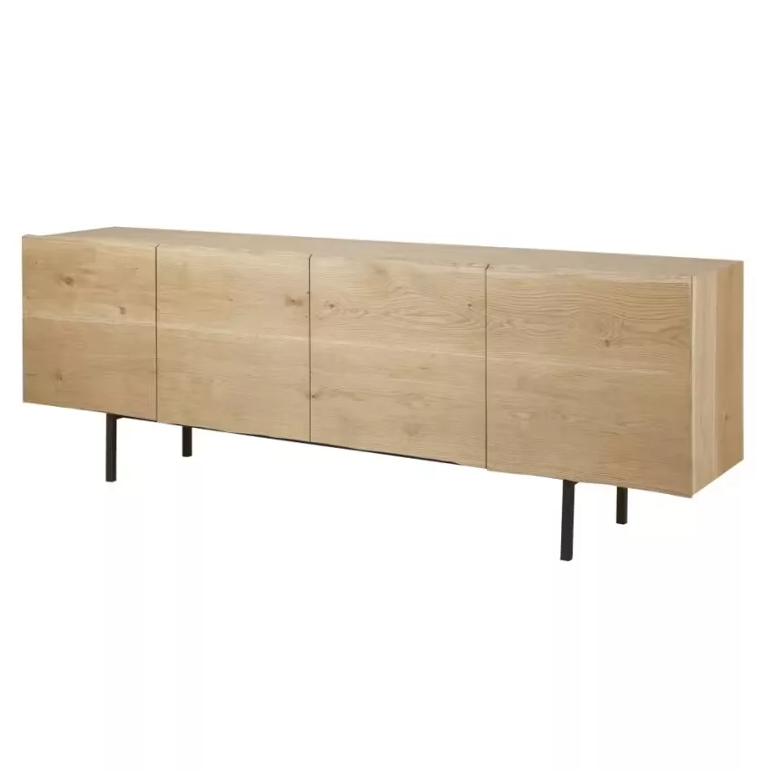 Magnus - Buffet enfilade vintage 4 portes en bois de chêne massif L220 – Image 16