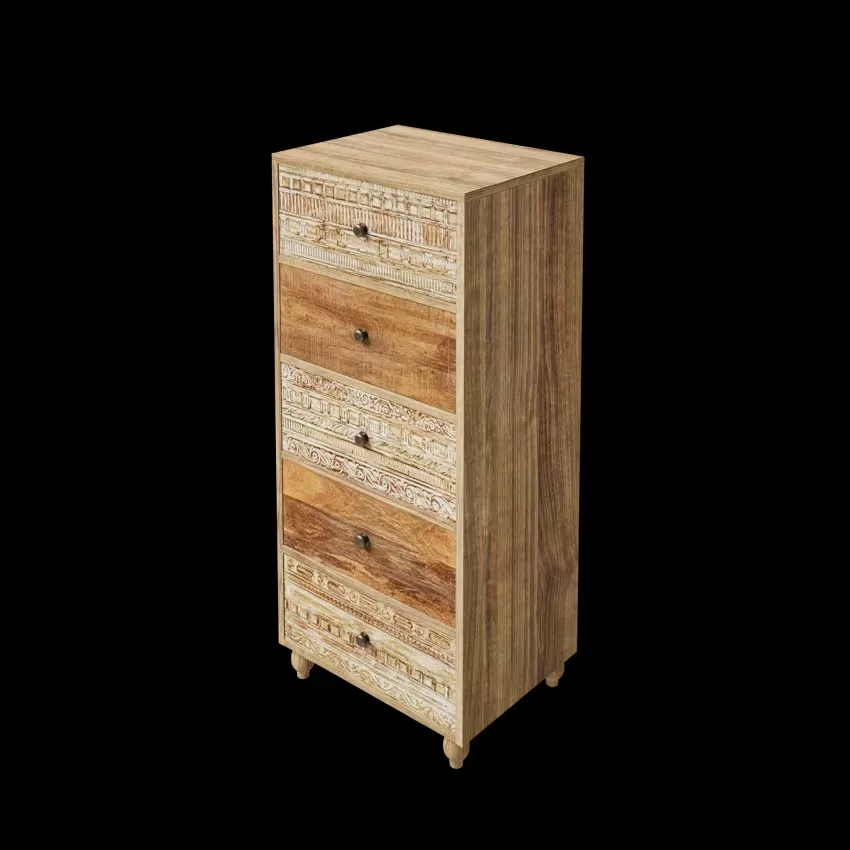 Samoa - Chiffonnier 5 tiroirs en bois de manguier massif