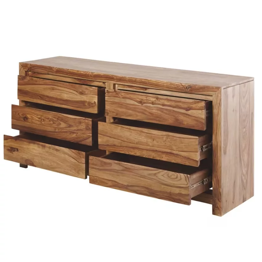 Stockholm - Commode double 6 tiroirs en bois de sheesham massif L165 – Image 2