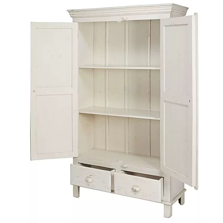 Avignon - Armoire 2 portes 2 tiroirs en manguier blanc patiné L108 – Image 3