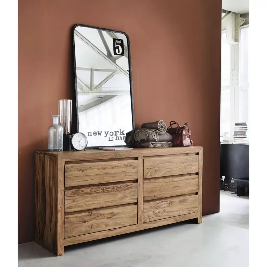 Stockholm - Commode double 6 tiroirs en bois de sheesham massif L165 – Image 3