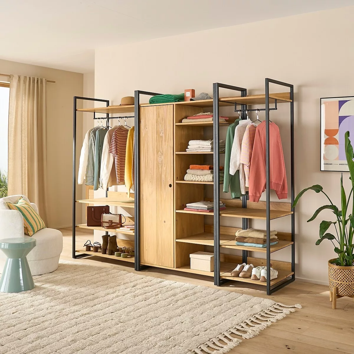 Module armoire 1 porte penderie 6 étagères HIBA – Image 4