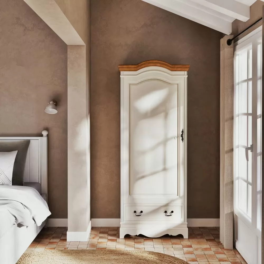 Léontine - Armoire bonnetière 1 porte 1 tiroir crème L80 – Image 2