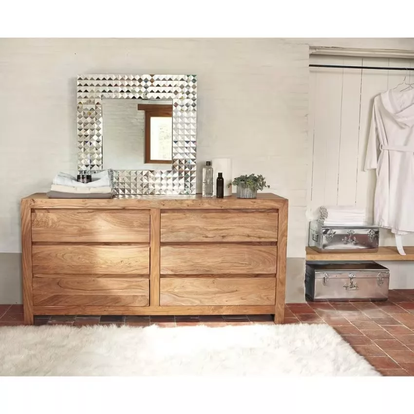 Stockholm - Commode double 6 tiroirs en bois de sheesham massif L165 – Image 4