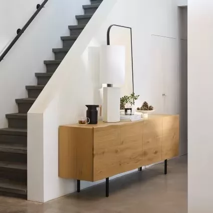 Magnus - Buffet enfilade vintage 4 portes en bois de chêne massif L220 – Image 7