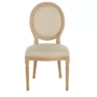 Louis – Chaise médaillon en lin gris clair et bois de frêne massif