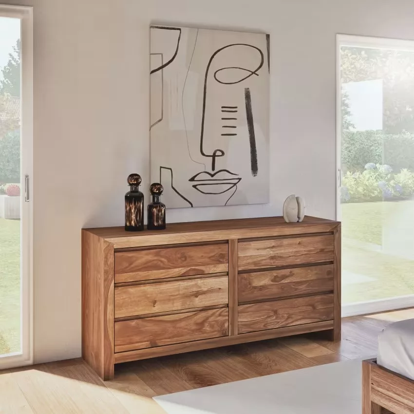 Stockholm - Commode double 6 tiroirs en bois de sheesham massif L165 – Image 5