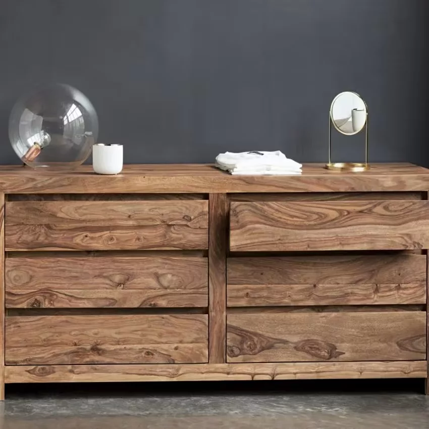 Stockholm - Commode double 6 tiroirs en bois de sheesham massif L165 – Image 7