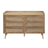 Commode 6 tiroirs avec façades en rotin naturel PALMO