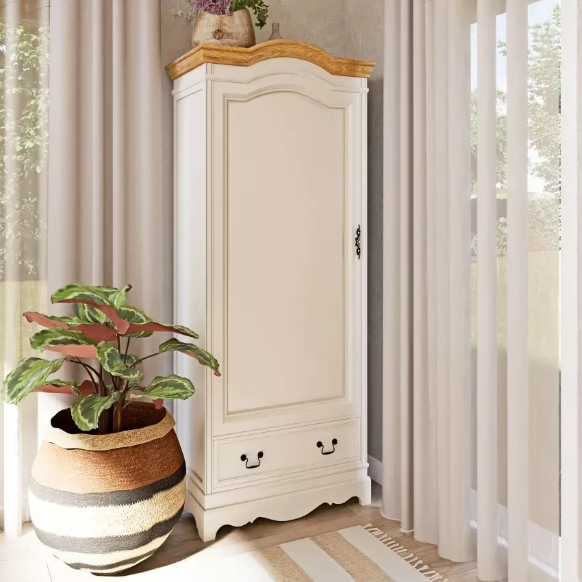 Léontine - Armoire bonnetière 1 porte 1 tiroir crème L80 – Image 4